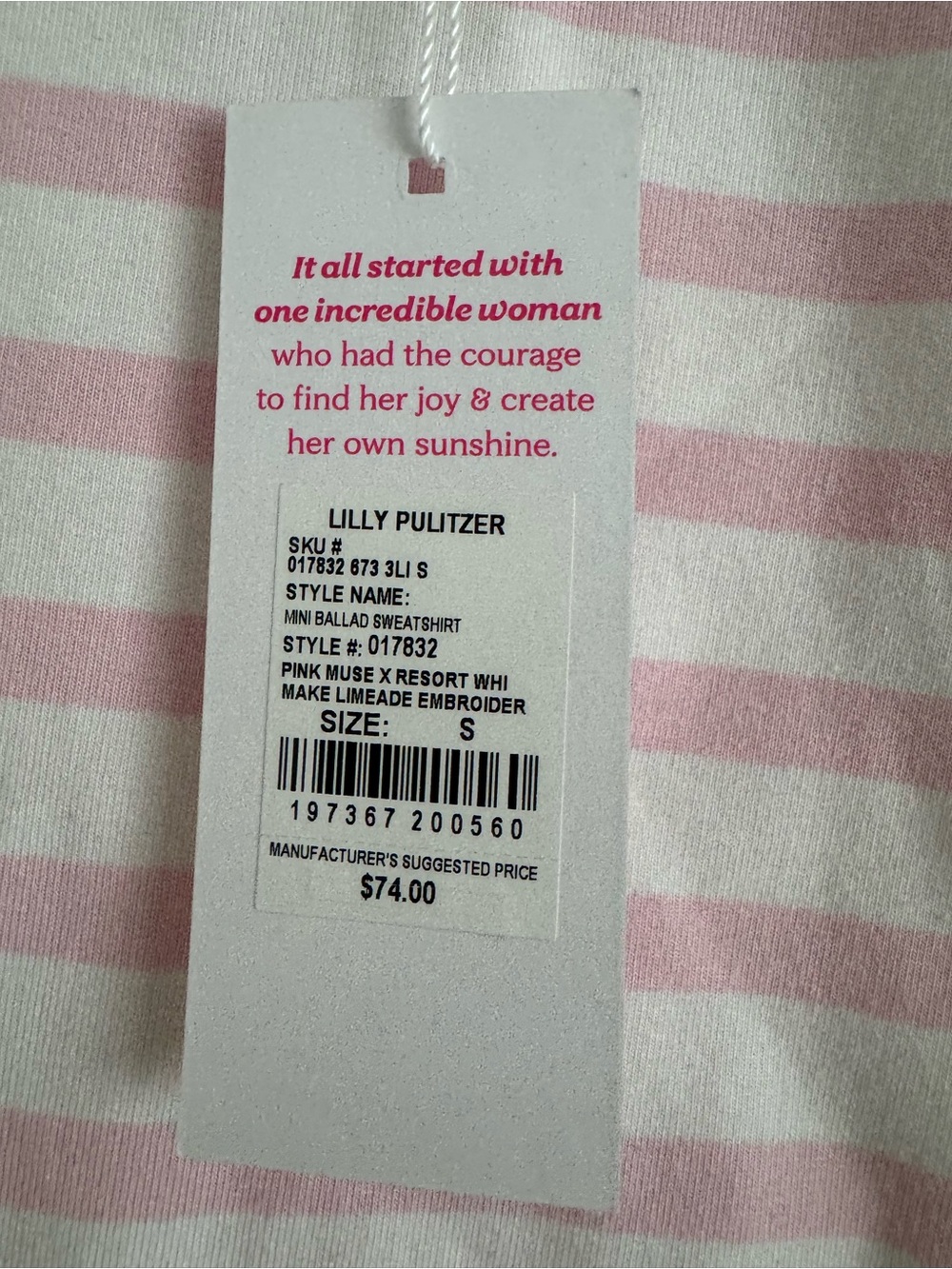 Lilly Pulitzer Girls' Pink Striped Lemon Embroidered Long-Sleeve Top 4-5 y - Picture 4 of 9